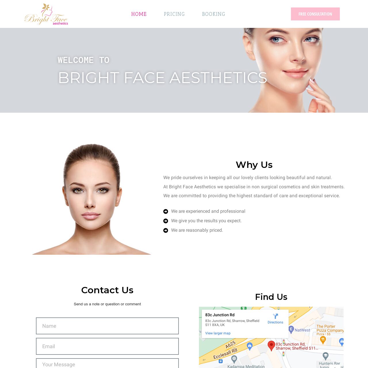 Bright Face Aesthetics clinic website