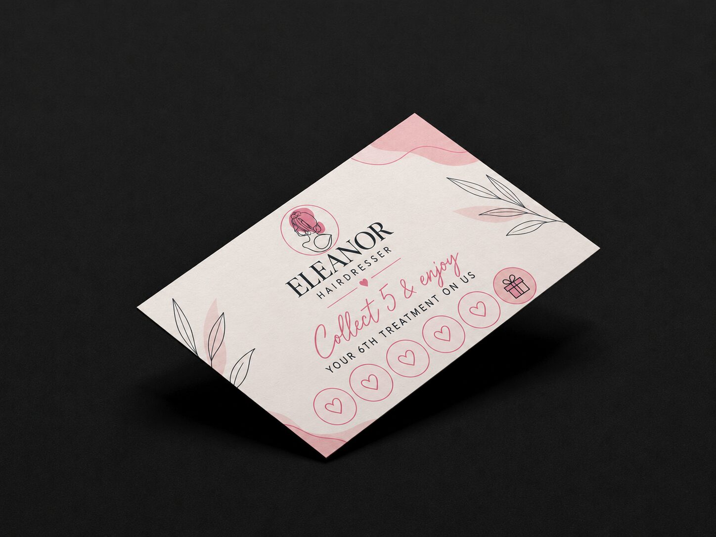 Printed loyalty card with a foiled floral design
