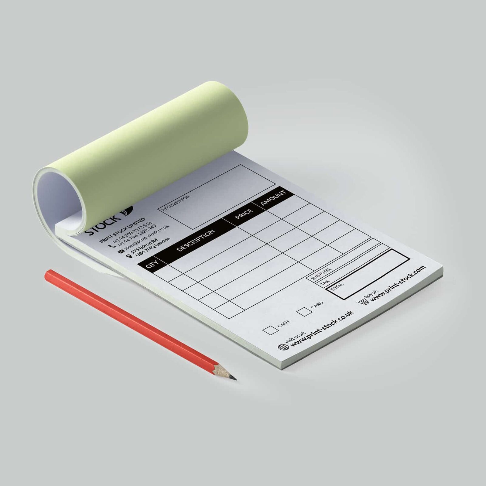 Two-part NCR duplicate pad with a printed order form