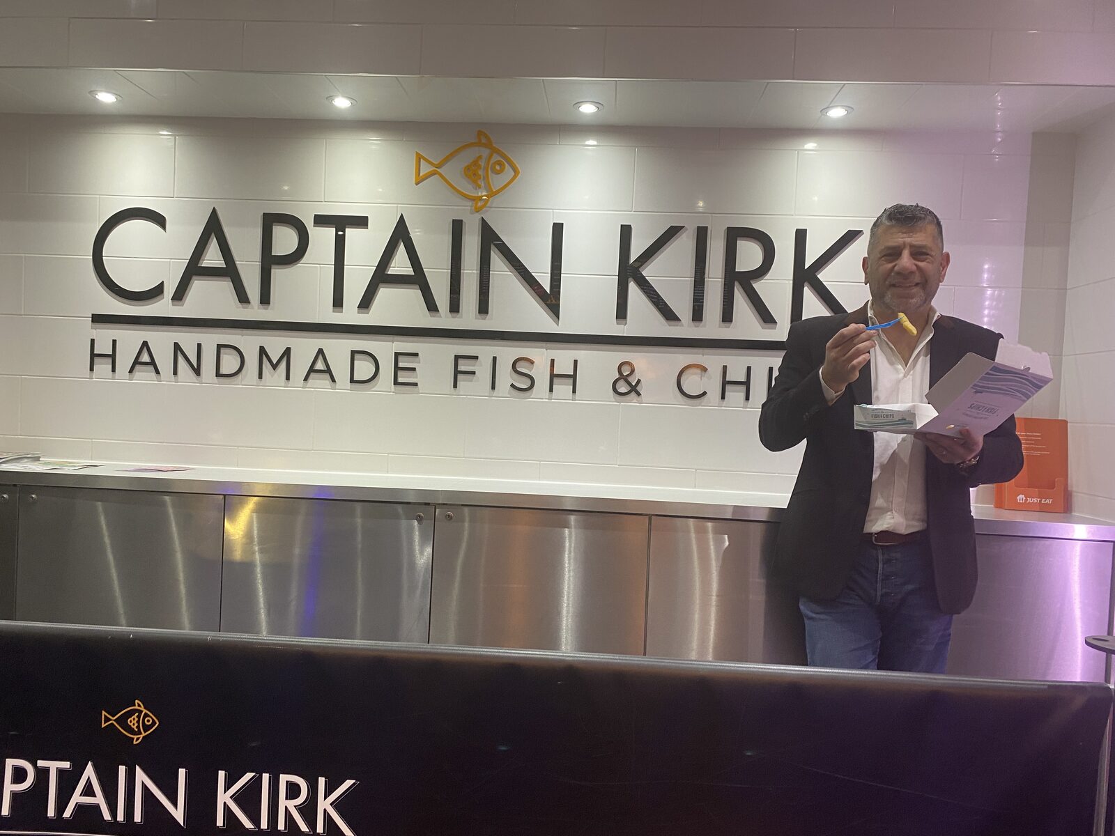 Captain Kirk Handmade Fish & Chips counter branding