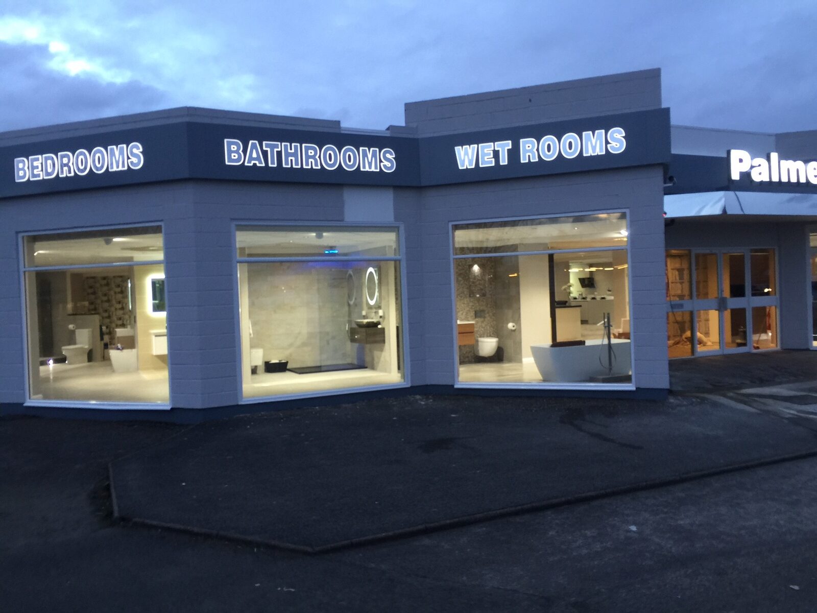 Palmers bathrooms and bedrooms shopfront signage