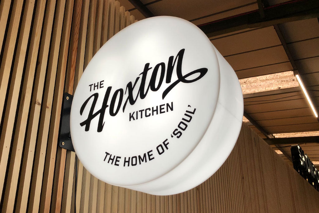 Circular acrylic light box for The Hoxton Kitchen