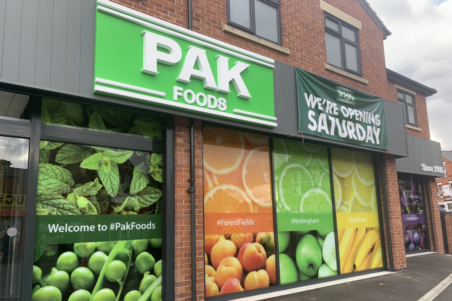 PAK Foods — Illuminated fascia & full window graphics · Forest Fields